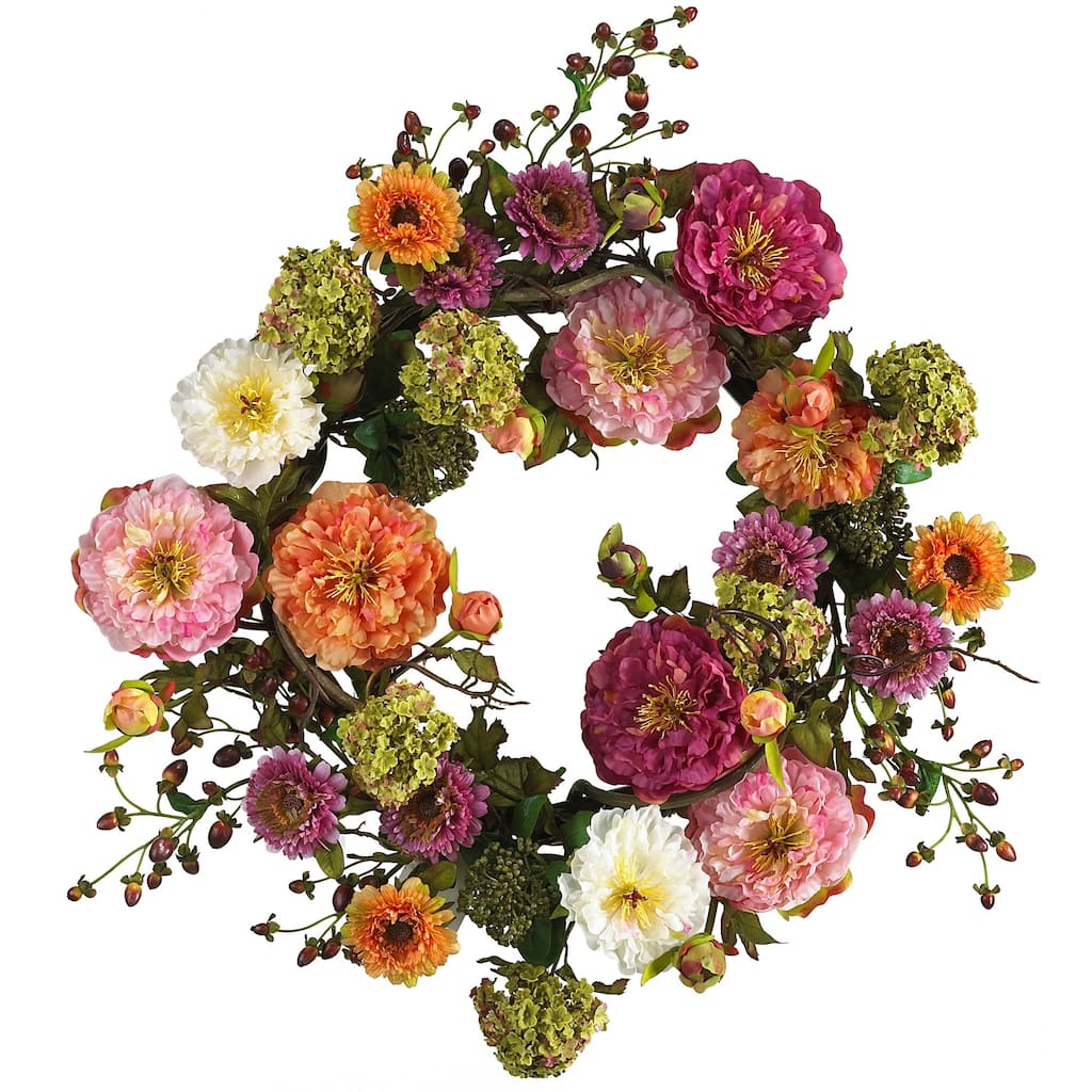 Pink Peony Spring Floral Wreath, 24-Inch, Unlit