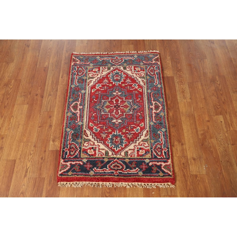 Geometric Red Heriz Serapi Oriental Foyer Rug Hand-Knotted Wool Carpet - 2'0" x 3'0"