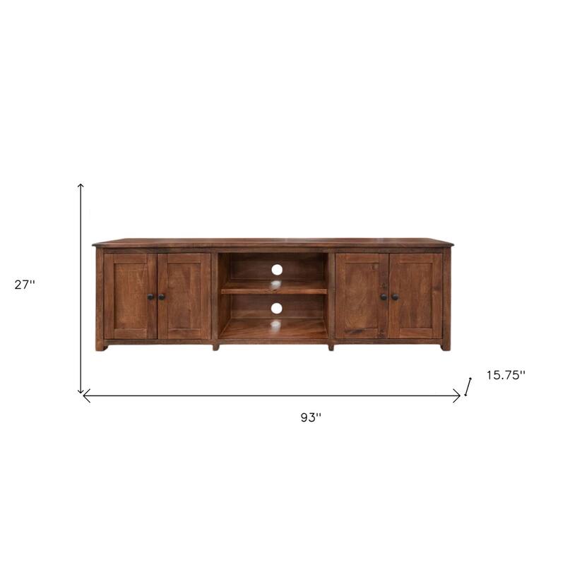 HomeRoots 93" Brown Solid Wood Cabinet Enclosed Storage Distressed TV Stand - 93' X '27' X '15.75