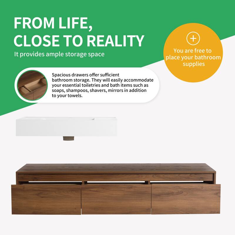 BNK 30/60 inch Floating Single/Double Sink Bathroom Vanity with Soft Close Drawer