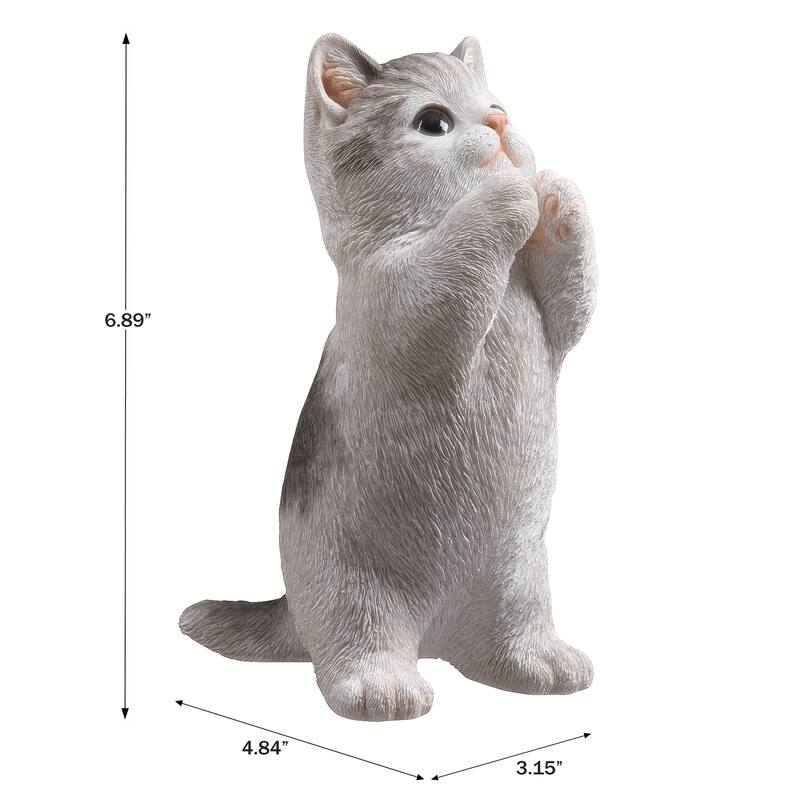 7" H Cat Kitten Statue Praying-Gray