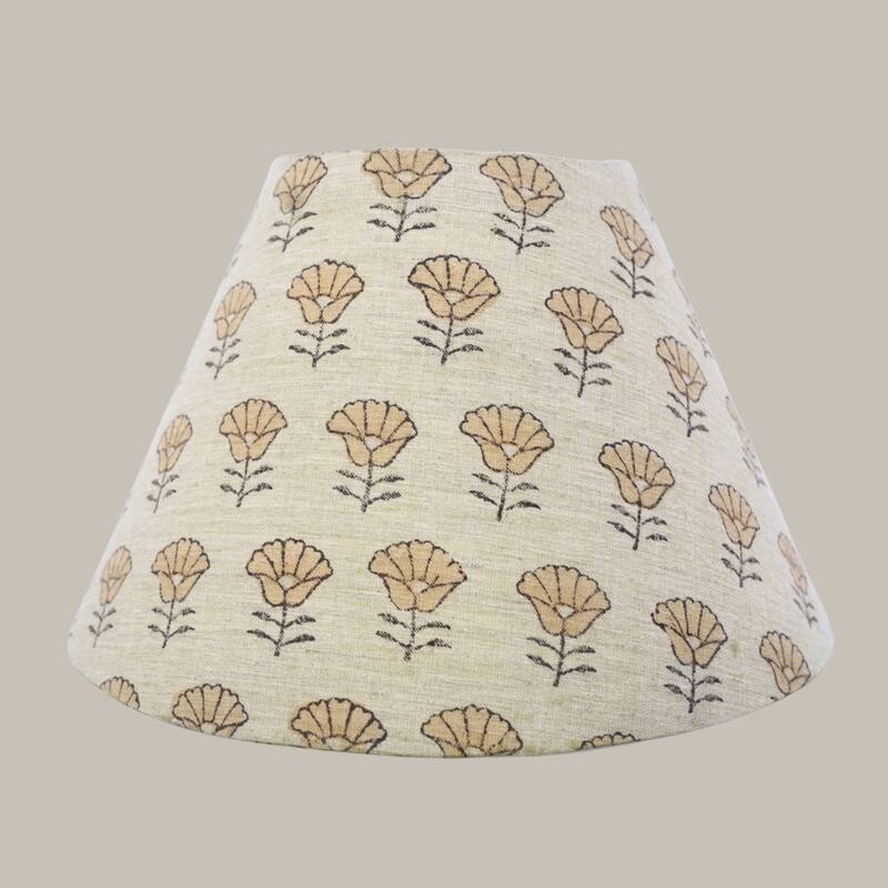Fabdivine Kohinoor Linen Blend Floral Brown Hand Block Print Drum Detachable Table Lampshade for Home & Living Room Décor - 11 x 13 x 10