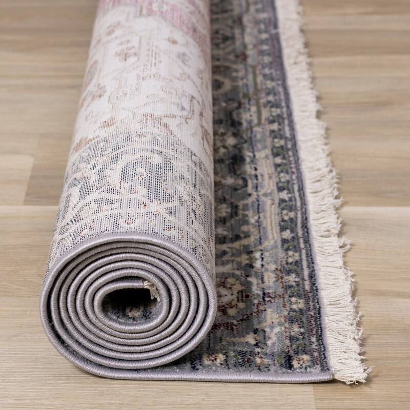 Sydney Collection - Pink/Cream/Blue Elaborate Border Rug
