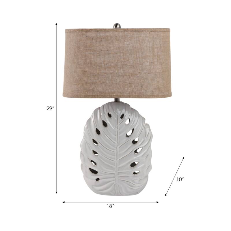 Stoneware Table Lamp Coastal with Leaf Cutout Design - 29" White - 18" x 10" x 29"