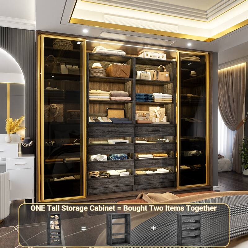21.3'' W Closet System with 4 Wooden Drawers, 1.78FT Walk-in Closet Organizer Wardrobe with Adjustable Open Shelves