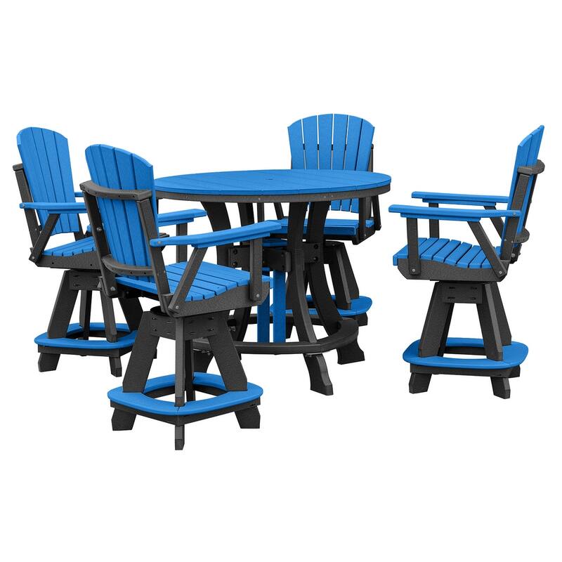 OS Home and Office Five Piece Round Counter Height Dining Set in Blue on a Black Base