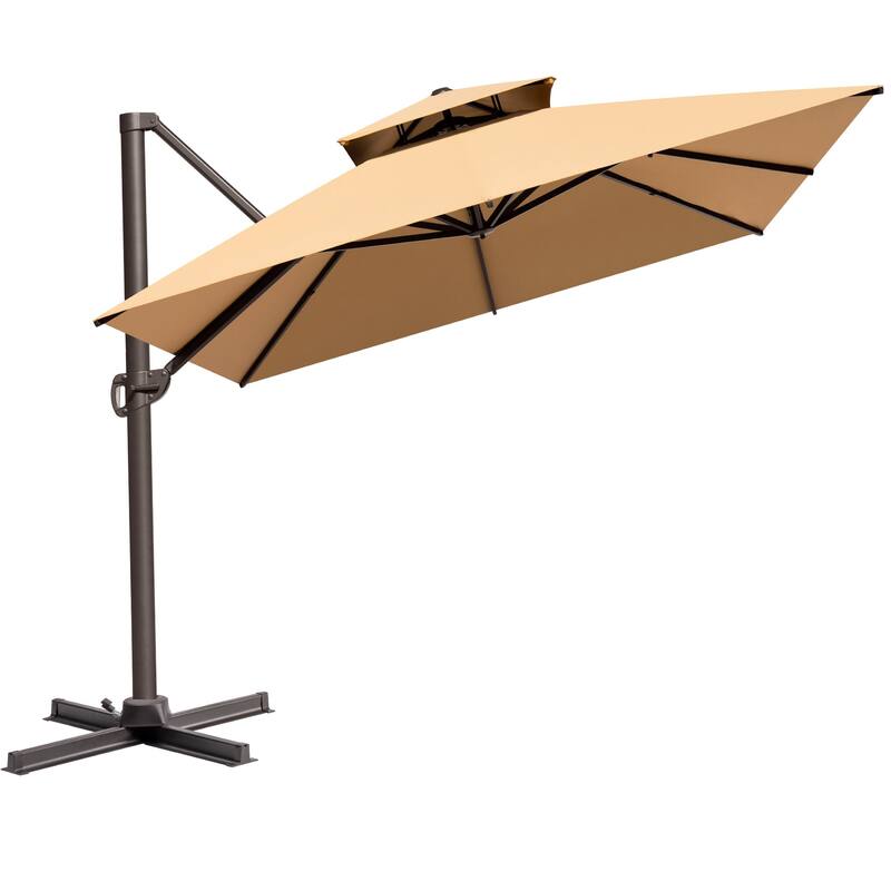VredHom 10x13FT Outdoor Patio Offset Umbrella 360 Degree Rotation without Base - Tan