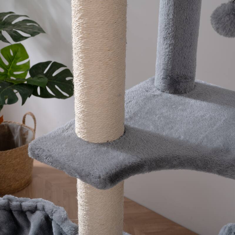 Cat Tree,Cat Tower for Indoor Cats, Plush Multi-Level Cat Condo with 3 Perches,2 Caves, Cozy Basket and Scratching Board