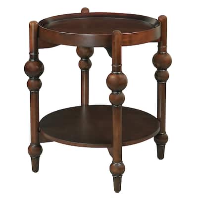Mid-Century Modern Round Wood End Table, Solid Wood Side Table with Lower Shelf, Small Living Room Accent Table