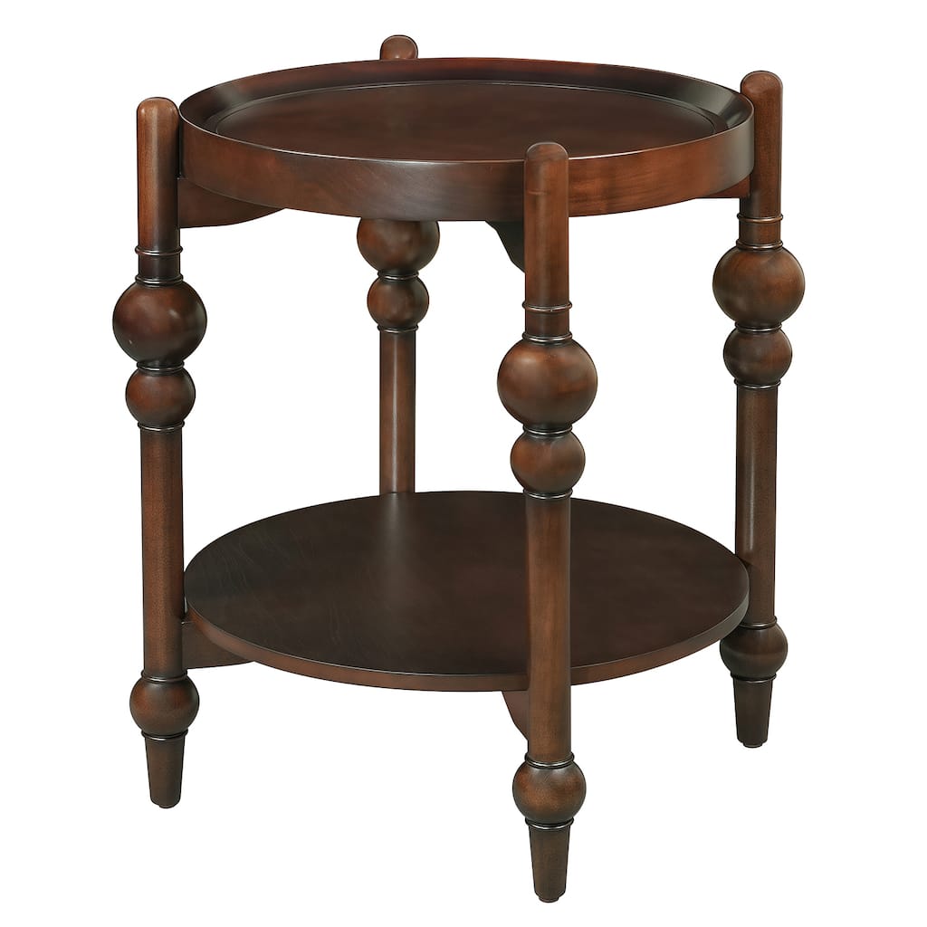 Mid-Century Modern Round Wood End Table, Solid Wood Side Table with Lower Shelf, Small Living Room Accent Table