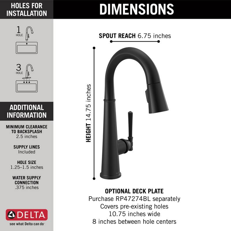 Delta Emmeline 1.8 GPM Single Hole Pull Down Bar/Prep Faucet with
