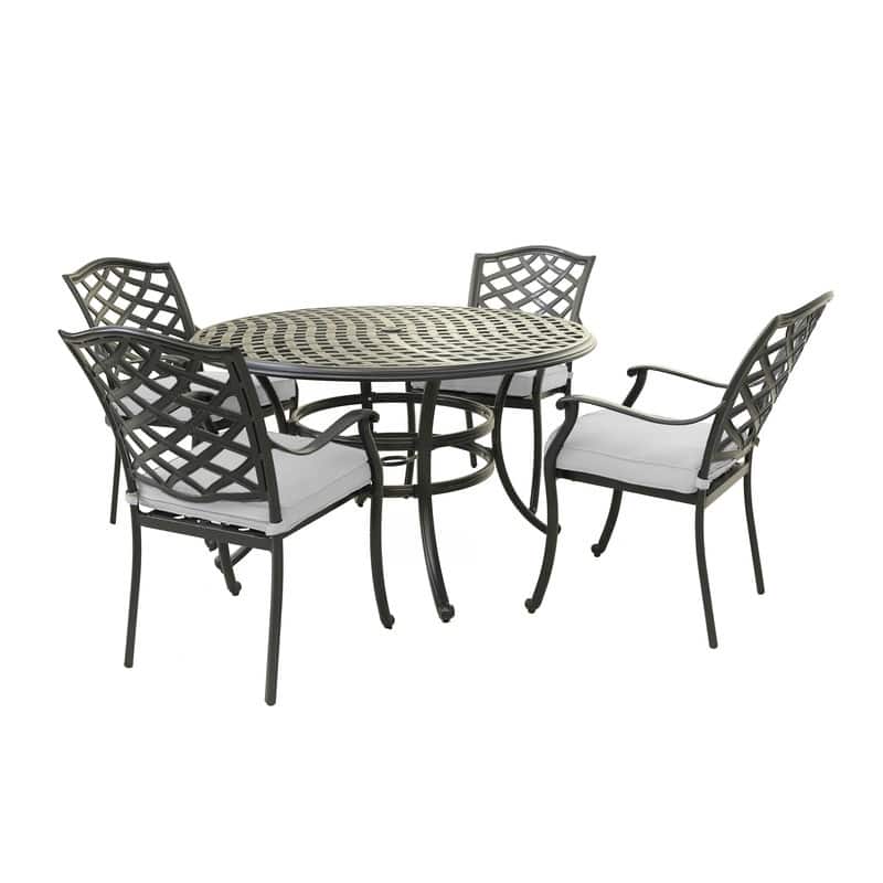Torino Aluminum 5 Piece Round Dining Set with 4 Arm Chairs - N/A - Espresso Brown/Cast Silver