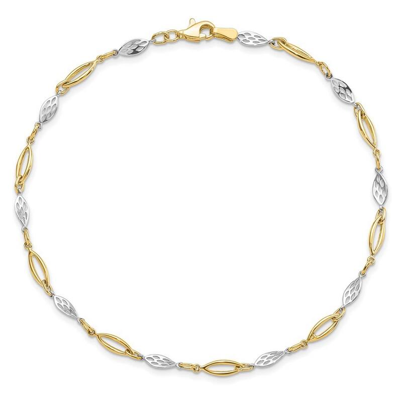 Curata 14k Two tone Gold Fancy Bead Twist Link Anklet 10 Inch