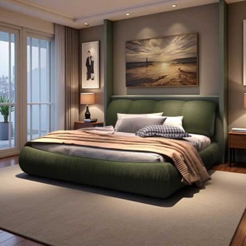King Upholstered Bed Frame with Extra-Wide Cushioned Headboard, Solid Pine Slats & Adjustable Mattress Height