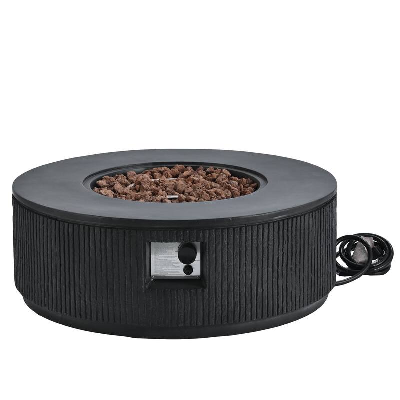 38.19" Propane Outdoor Fire Pit with Vertical Stripe Design, 50000 BTU Round Fire Pit Table with Steel Burner, Flame Control