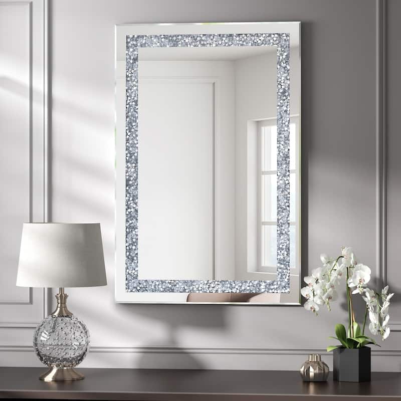 KOHROS Silver Rectangle Crystal Decorative Wall Mirror - 19.7 in. x 27.6 in.