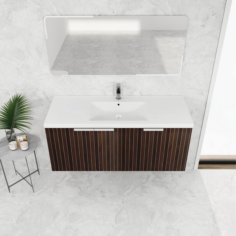 GDFStudio - Wall-Mounted Bathroom Vanity with Resin Sink, Soft Close Doors, and Ample Storage