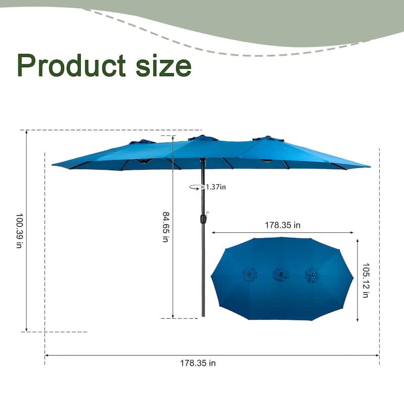 HOMEFUN 14.8 Ft Double Sided Outdoor Umbrella Rectangular Large with Crank