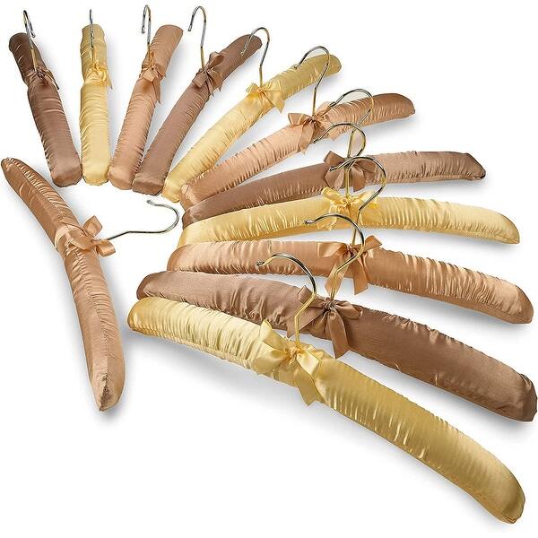 slide 2 of 6, Padded Hangers Premium Heavy Duty Satin Anti Slip - Earthtone, Set of 12