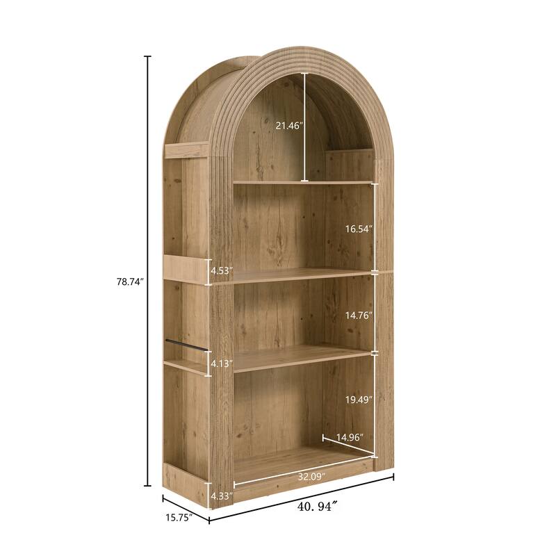 78.74" Mid-Century Modern 4-Tier Tall Arched Storage Bookcase with Open Display Shelf