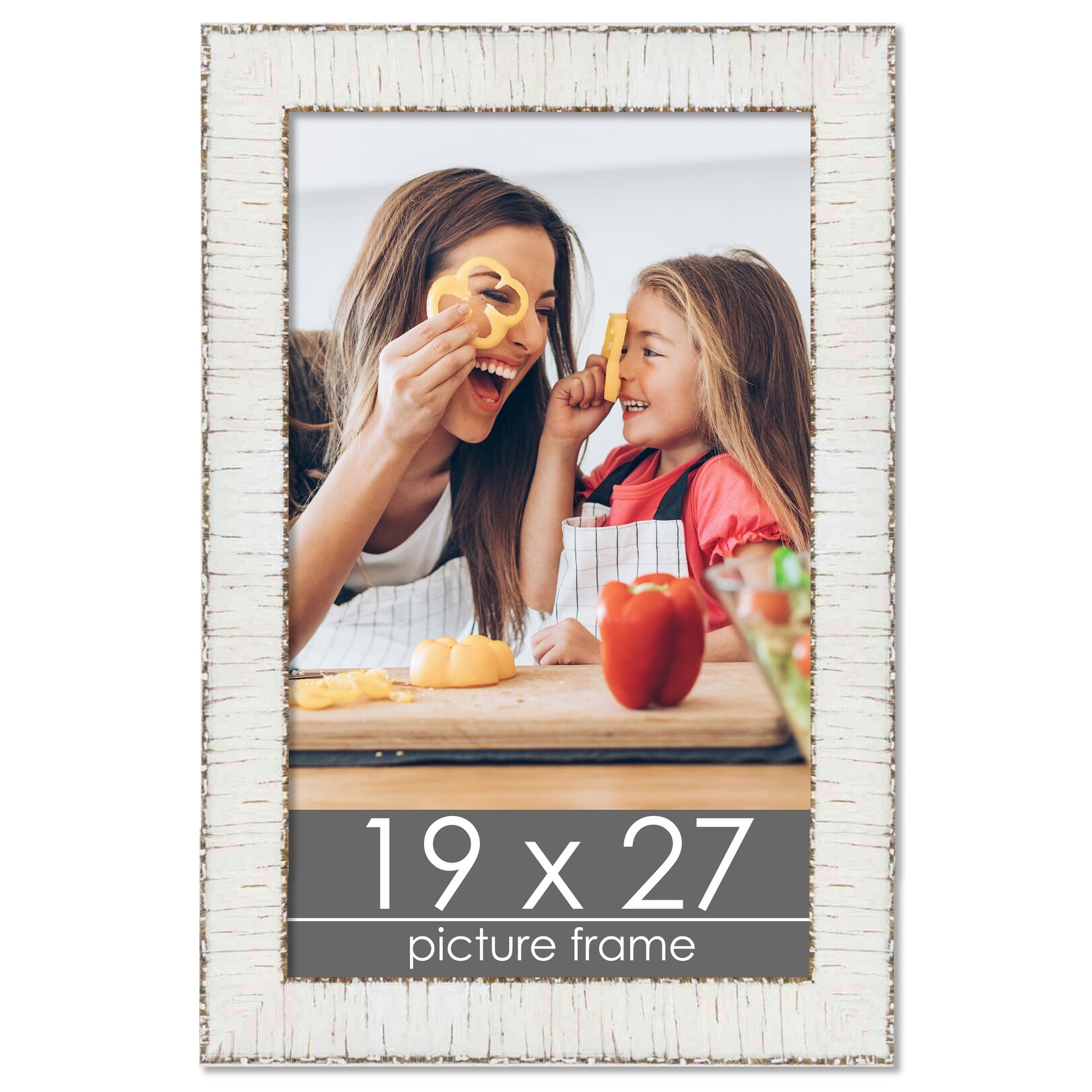 19x27 White Rustic Birch Wood Picture Frame with UV Acrylic Foam
