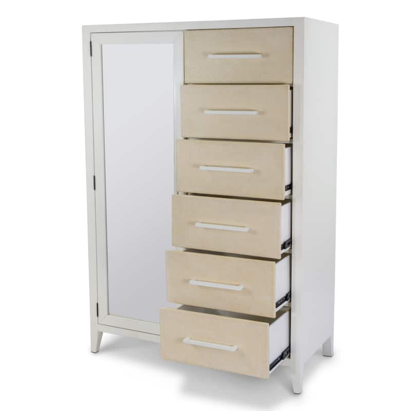 Miramar Woven Mirrored Door Chest Sand and Stark White Finish