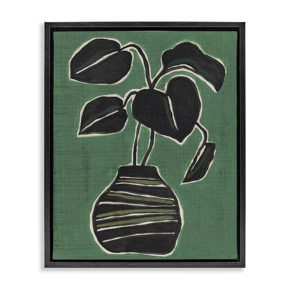 Stupell Green Hued House Plant Framed Floater Canvas Wall Art Design By June Erica Vess