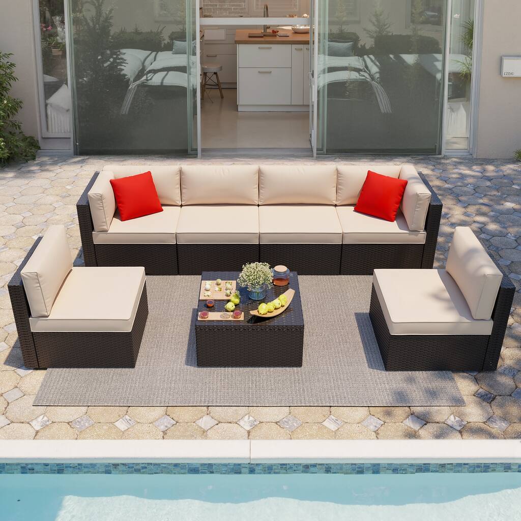 Futzca 7 Pieces Wicker Outdoor Patio Furniture Sofa Set