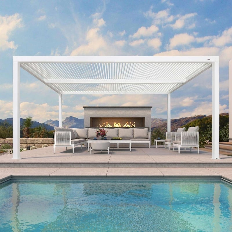 PURPLE LEAF White Louvered Pergola Accessories Roller Blinds, Strip Light and Shutter Wall(Pergola Not Included) - 12' x 16' - Pergola Only