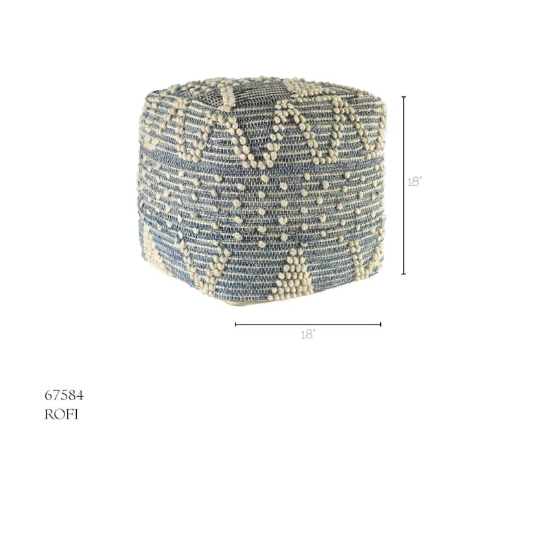 Rofi Blue Denim & Cream Cotton Stitched Square Pouf