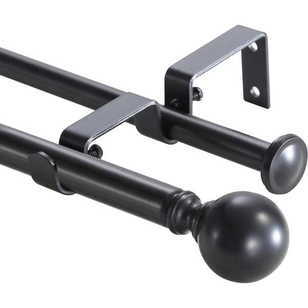 slide 2 of 34, Round Ball Designer Double Drapery Adjustable Curtain Rod & Hardware 28"-48" - Matte Black