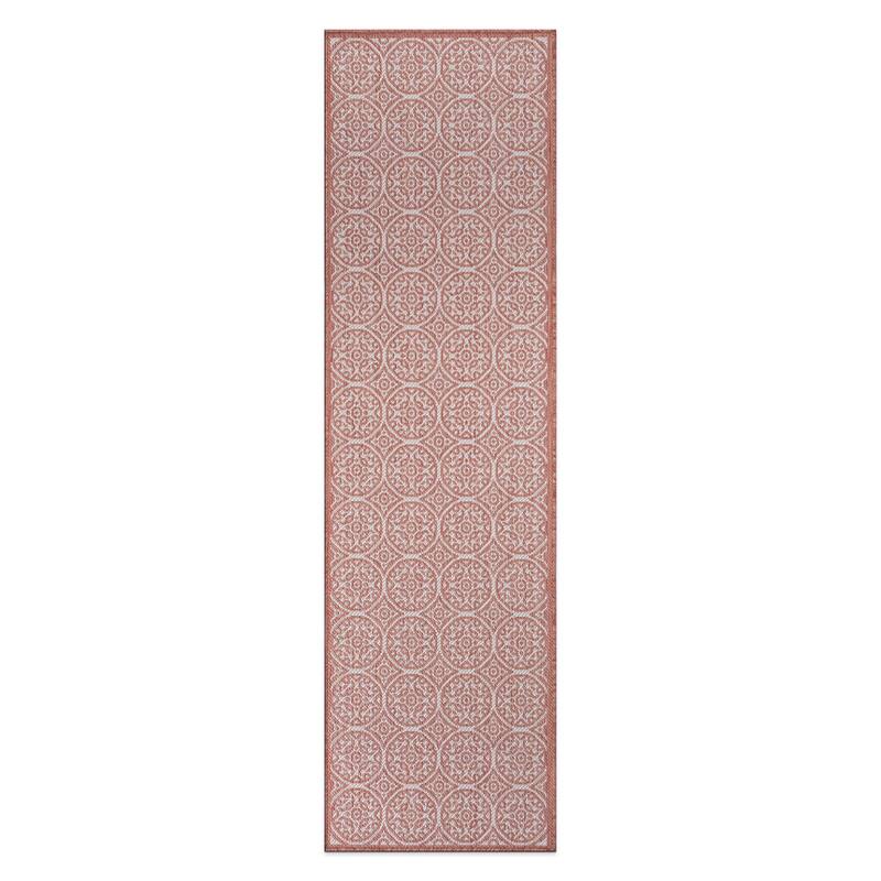 World Rug Gallery Transitional Floral Circles Textured Flat Weave Indoor/Outdoor Area Rug