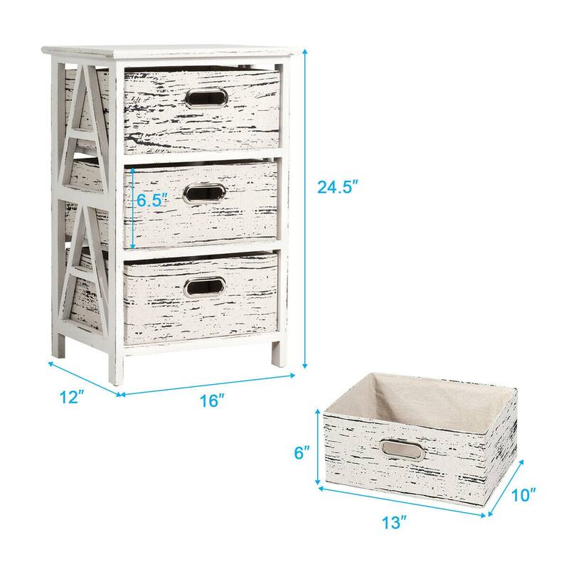 Gymax Set of 2 Chest w/3 Fabric Drawers Vintage Wood Frame End Side