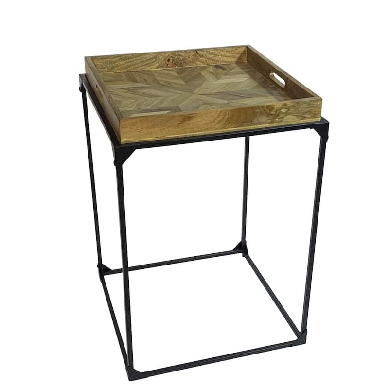 HomeRoots 29" Natural and Black Solid Wood and Iron Square Frame End Table - 20 in. x 28.5 in. x 20 in.