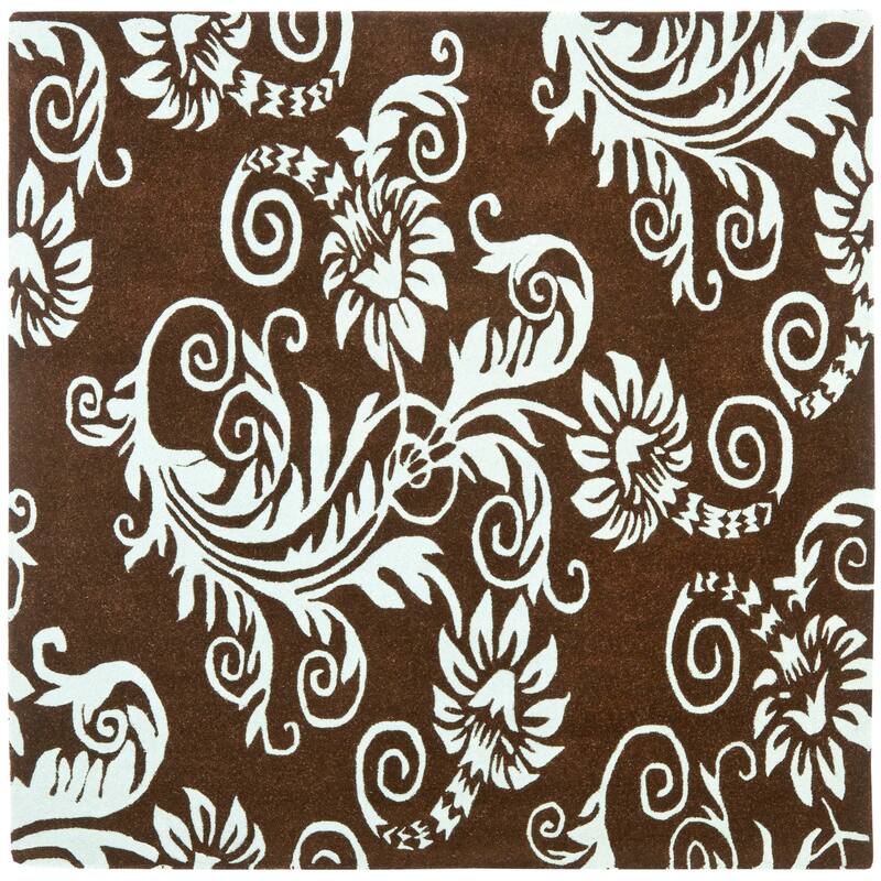 SAFAVIEH Handmade Soho Cassondra Scroll N.Z. Wool Rug - 6' Square - Brown/Blue