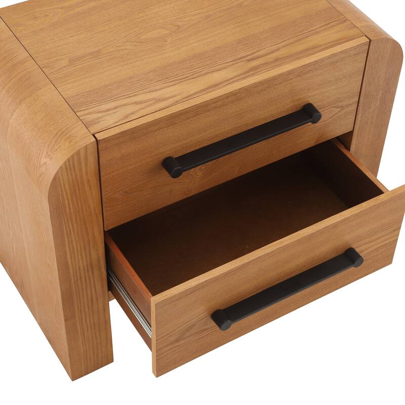 Christopher Knight Home - Mina Modern 2-Drawer Nightstand with Black Metal Handles