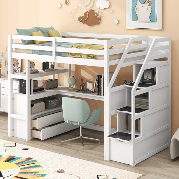 Twin size loft bed with storage outlet