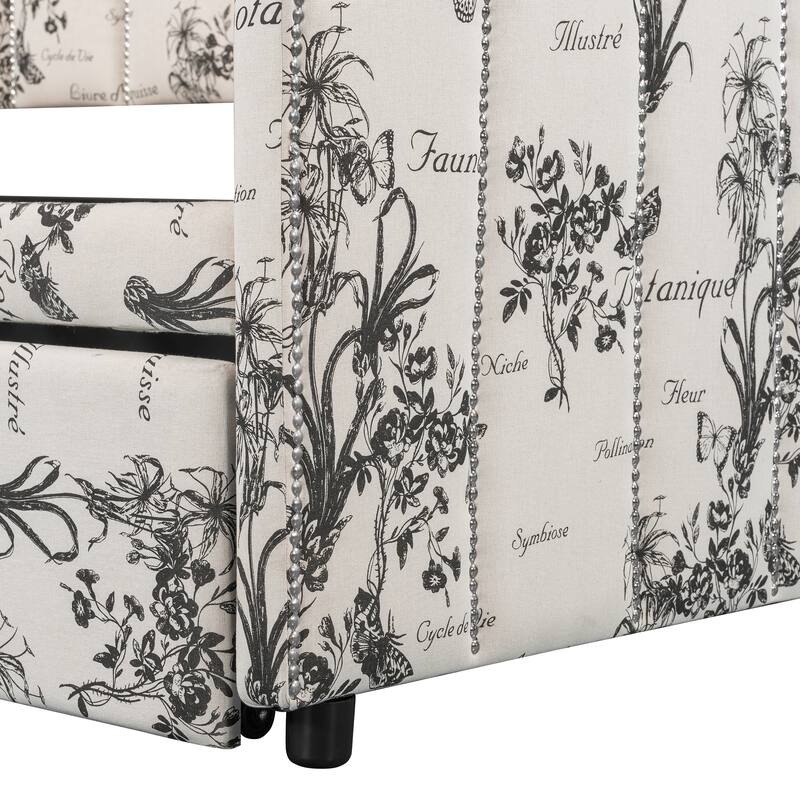 Twin Size Upholstered Daybed with Pop-Up Trundle & USB Charging Ports