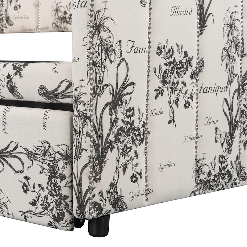 Twin Upholstered Daybed with Pop-Up Trundle, USB Charging Ports, Convertible Sofa Bed