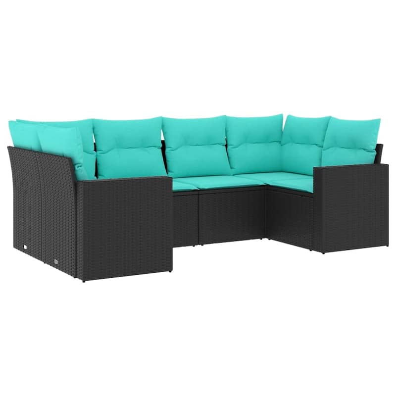 vidaXL 6 Piece Patio Sofa Set with Cushions Black Poly Rattan - 24.4" x 24.4" x 27.2"