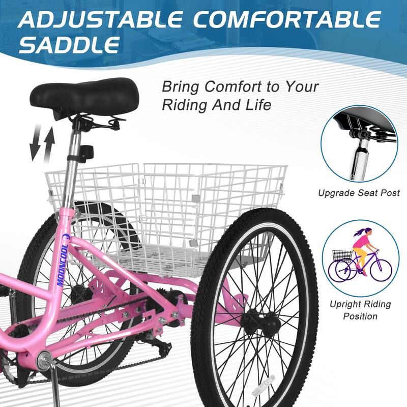 DoCred Adult Folding Tricycle, 7 Speed 3-Wheel Bicycle with Basket