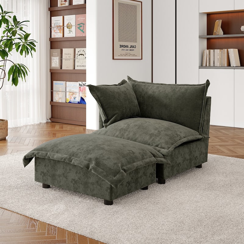 Double Layer Cushion Comfy Cloud Modular Sectional Sofa Set - Corner Sofa+Ottoman-Grey Green - Left Facing