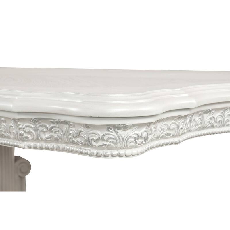 9PC Royal Ivory Finish Dining Set Extendable Table and Upholstered Chairs