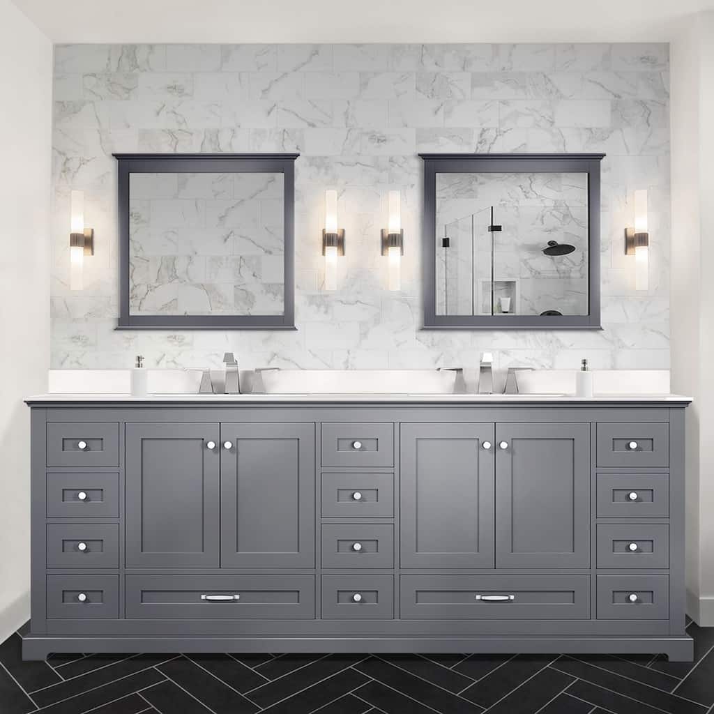 Dukes 84 in. W x 22 in. D Dark Grey Double Bath Vanity, White Quartz Top, and 34 in. Mirrors