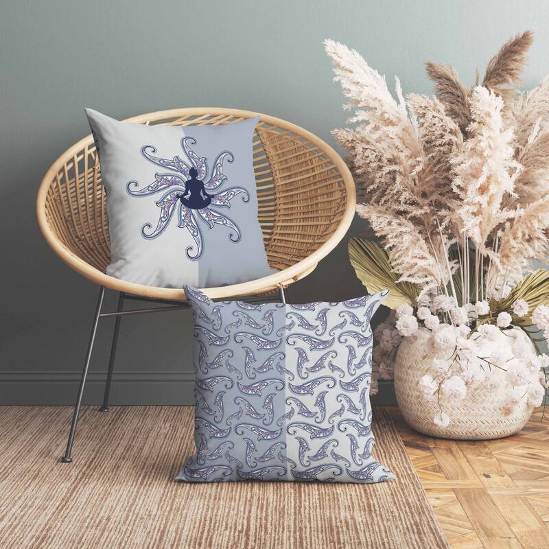 Mystic Silence Indoor/Outdoor Reversible Throw Pillow Blue and Platinum