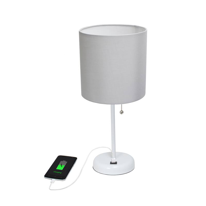 19.5" USB Port Feature Metal Lamp in White w Aqua Shade