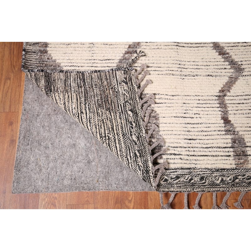 All-Over Striped Moroccan Abstract Area Rug Hand-Knotted Wool Carpet - 7'8"x 10'10"