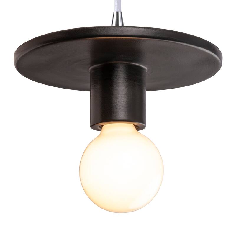 Justice Design Group Ceramic Discus Pendant - Carbon/Matte Black - Polished Chrome/White Cord/Carbon Matte Black