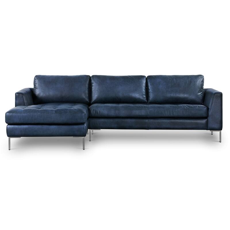 Poly & Bark Calle Left-Facing Sectional - Midnight Blue/Brushed Silver