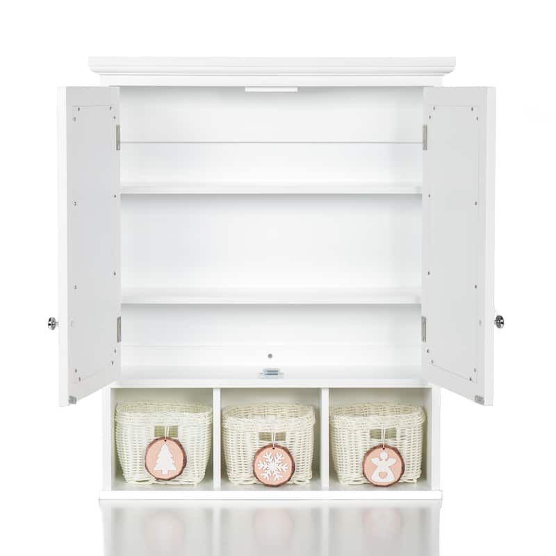 White Wall-Mounted Medicine Cabinet with Mirrors and Plastic Baskets - 24.75" W x 7.5" D x 30.25" H